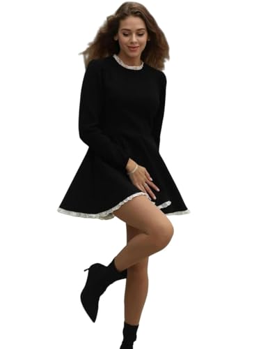 CLXLYU Strickkleid Damen Spitzen Mini Kleid Fashion Patchwork Hohe Taille Vintage Kleid Patchwork Partykleid Kleid-Schwarz-L CLXLYU Strickkleid Damen Spitzen Mini Kleid Fashion Patchwork Hohe Taille Vintage Kleid Patchwork Partykleid Kleid-Schwarz-L von CLXLYU