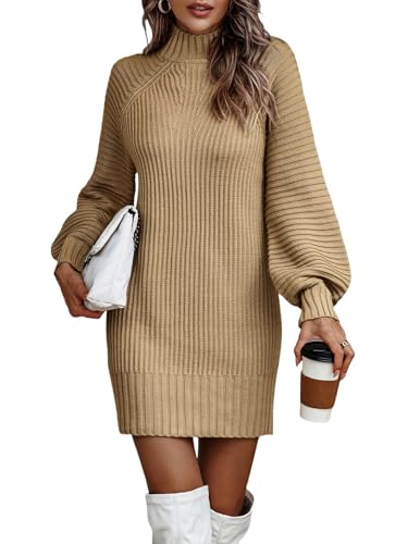 CLXLYU Strickkleid Herbst- Und Winter -Rollkragenpullover -Pullover -Frauen -Langarm -Strickkleid Von Frauen Frauen-Khaki-S von CLXLYU