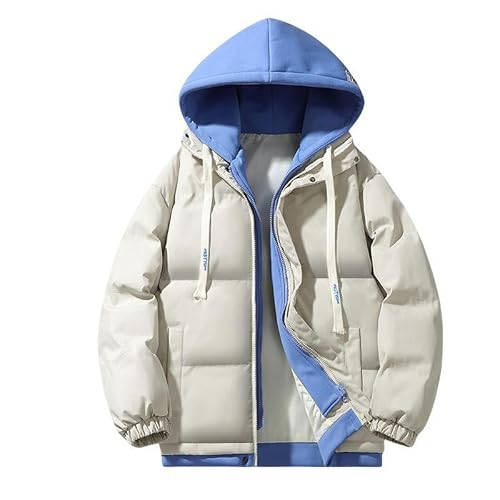 CLXLYU Winterjacke Gefälschte Zweiteilige Kapuzenjacke Herren Winter Dicke Warme Lässige All-Match Mantel Pufferjacke-Karteneinführung Nebelblau-3Xl von CLXLYU