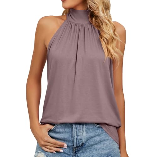 Cami Top Damen Damen Top Ärmellose Neck Bluse Mit Krawatten Lose Casual Mode Falten T-Shirt-Taro-S von CLXLYU