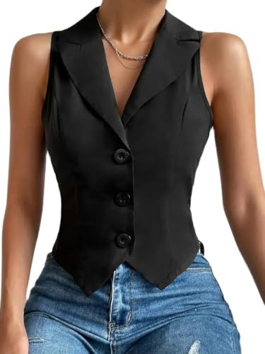 Damen Anzugweste Damen Fashion Casual Slim Weste Slim Fit Ärmellose Jacke Weste Sommerkleidung-Schwarz-M Damen Anzugweste Damen Fashion Casual Slim Weste Slim Fit Ärmellose Jacke Weste Sommerkleidung-Schwarz-M von CLXLYU