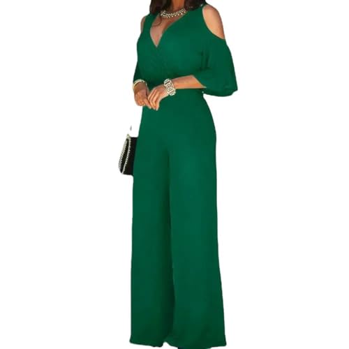 Damen Jumpsuit Mode Formelle Jumpsuit Schnüre -Up Frauen Jumpsuit Deep Crotch Overall Ladies Kleidung-Grün-L von CLXLYU