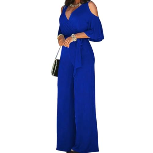 Damen Jumpsuit Mode Formelle Jumpsuit Schnüre -Up Frauen Jumpsuit Deep Crotch Overall Ladies Kleidung-Königsblau-2Xl von CLXLYU