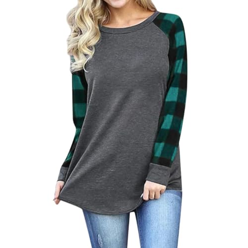 Damen Langarm Oberteile Damen Top Muster Gedruckt Runden Hals Raglan Langarm T-Shirt Mode Casual Tops-Grün-XXL von CLXLYU