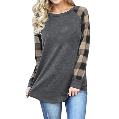 Damen Langarm Oberteile Damen Top Muster Gedruckt Runden Hals Raglan Langarm T-Shirt Mode Casual Tops-Khaki-M von CLXLYU