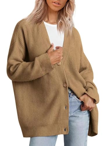 Damen Pullover Frauen V-Ausschnitt Slim Strick-Strickjacke Herbst Casual Women's Temperament Pullover Jacke Top-Kamel-2Xl von CLXLYU