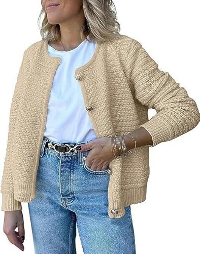 Damen Pullover Herbst- Und Winter -Strick -Strickjacke Von Frauen, Das Casual Temperament Top Pendelt-Khaki-S von CLXLYU