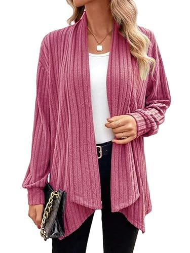 Damen Strickjacke Langarm Der Frauen Langarm Solide Lose Strickjacke Chic Casual Mody Cardigan Jacke-Rot-S von CLXLYU