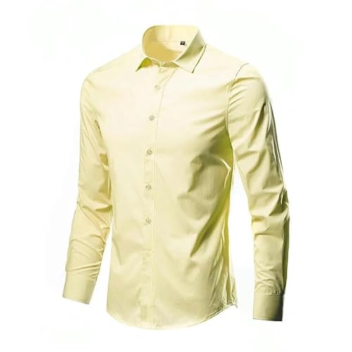 Hemd Mit Knöpfen Herren-Langarm-Shirt-Version Von Slim Business Casual Casual Simple Trend Shirt Herrenhemden-Hellgelb-L von CLXLYU