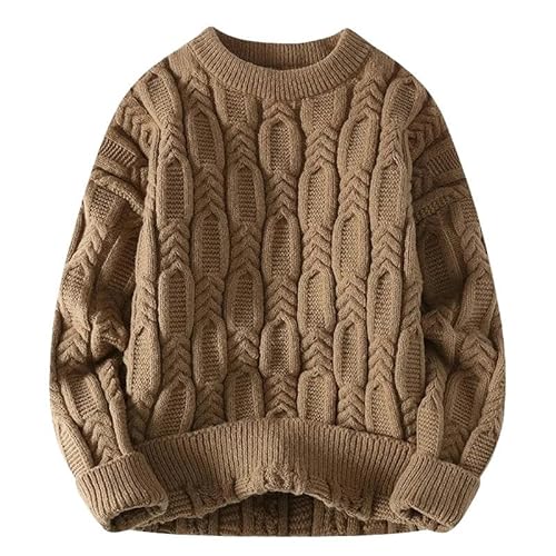 Herren Pullover Herren Warm Gestrickter Pullover Loser Lässiger Pullover Langarm Gestrickter Pullover Pullover-Khaki-Asien XL (172 Cm-68 Kg) von CLXLYU