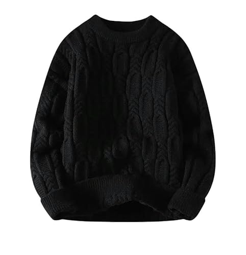 Herren Pullover Herren Warm Gestrickter Pullover Loser Lässiger Pullover Langarm Gestrickter Pullover Pullover-Schwarz-Asien M (165 Cm-50 Kg) von CLXLYU