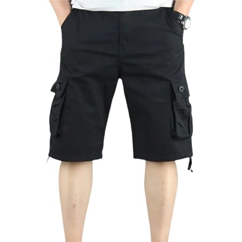 Herren Shorts Sommer Cargo Shorts Männer Mehrfach Casual Shorts Outdoor Outdoor Feste Farbe Knie Länge Hosen-Schwarz-30 von CLXLYU