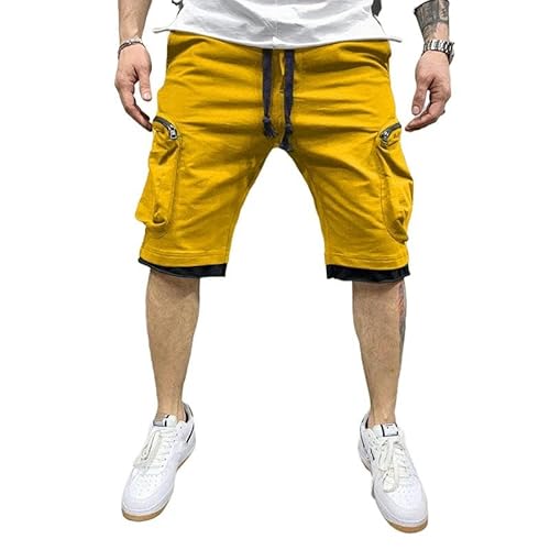 Herren Shorts Sommer Lose Shorts Jogging Short Hosen Casual Fitness Multi-Pocket Sport Hip Cargo Shorts-Gelb-M-Packung Von 1 von CLXLYU