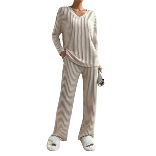 Pyjama Herren Strickpyjama Frauen-Pyjama-Set Winter Zweiteiler Mode Home Clothes Casual Wear-Beige-XL von CLXLYU