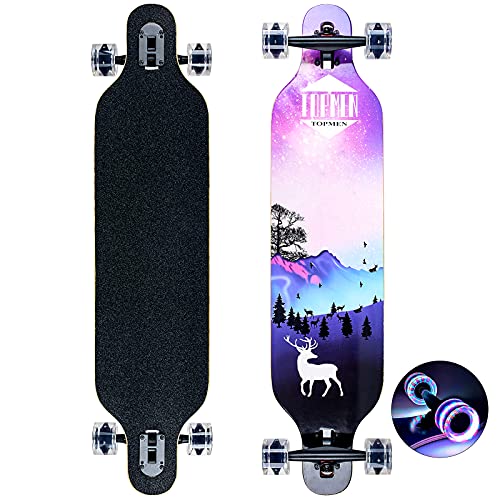 Longboard Skateboard für Jungen Mädchen Anfänger Erwachsener Teenager,Cruiser komplettes Board 8-lagiger Ahorn Longboard Bürste Street Dance Board mit T-Tool von CLYCTIP