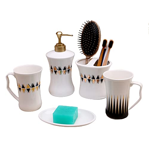 CMBSSTBB Badezimmerzubehör-Set, 5-teilig, Moderne Heimdekoration mit Seifenspender, Zahnbürstenhalter, Badezimmerbecher, Seifenschale, weiß, A von CMBSSTBB