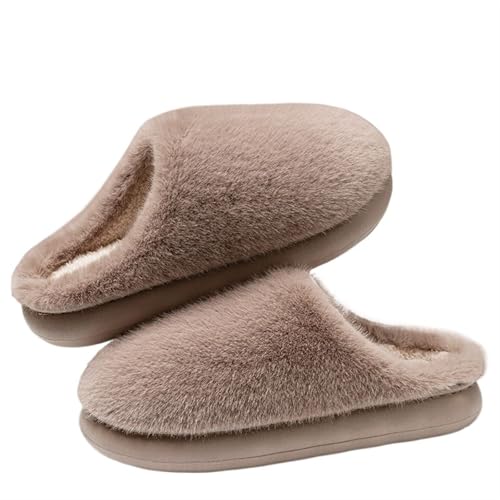 CMBSSTBB Flauschige, Flauschige Hausschuhe für den Innenbereich, rutschfeste warme Baumwollschuhe für Damen, Dicke Sohle, Plüsch-Slipper, Schuhe für Damen (Khaki, 42–43) von CMBSSTBB