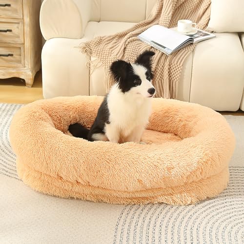 CMBSSTBB Flauschige Hundebett-Matratze, weiches, warmes Hundemattenbett, waschbare Hundebox-Matratze, Haustier-Katzenbett-Kissenmatratze, beruhigendes Anti-Angst-Hundebett (Aprikose 90 x 65 x 20 cm) von CMBSSTBB