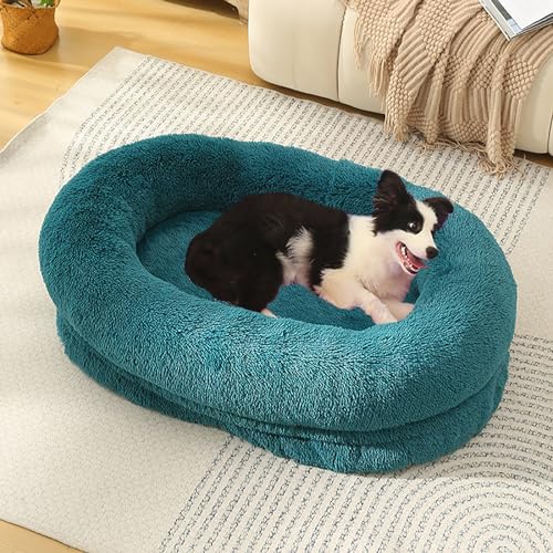 CMBSSTBB Flauschige Hundebett-Matratze, weiches, warmes Hundemattenbett, waschbare Hundebox-Matratze, Haustier-Katzenbett-Kissenmatratze, beruhigendes Anti-Angst-Hundebett (blau 120 x 85 x 25 cm) von CMBSSTBB