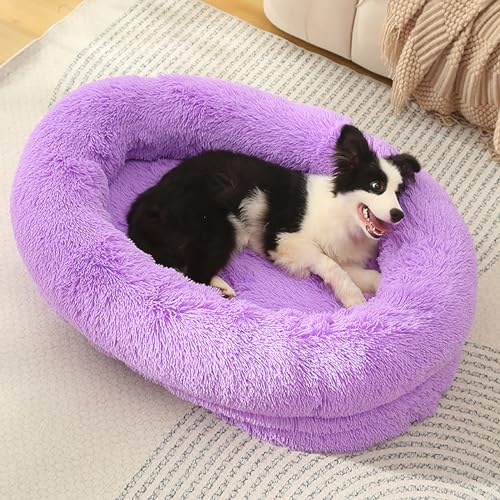 CMBSSTBB Flauschige Hundebett-Matratze, weiches, warmes Hundemattenbett, waschbare Hundebox-Matratze, Haustier-Katzenbett-Kissenmatratze, beruhigendes Anti-Angst-Hundebett (lila 60 x 50 x 18 cm) von CMBSSTBB