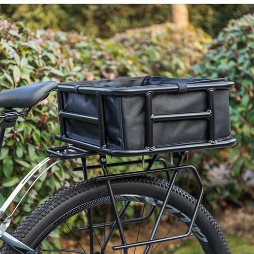 CMBSSTBB Großer hinterer Fahrradkorb, Fahrradkorb hinten mit wasserdichter Abdeckung, Gepäcknetz, robuster Fahrrad-Heckkorb für Fahrradtouren mit Lebensmittelball, Hund, Schwarz von CMBSSTBB