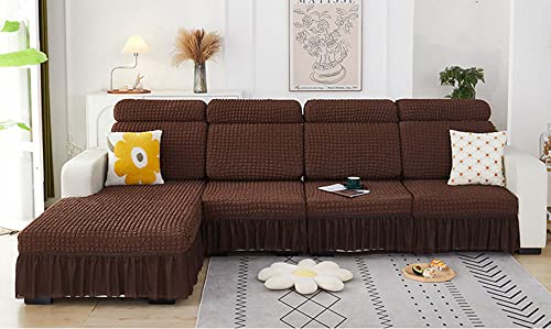 CMBSSTBB Hochelastischer Sofabezug, Seersucker-Stretch-Couch-Kissenbezug, waschbarer Sofa-Sitzbezug mit Rock für Stuhl, Loveseat, Sofakissen, Möbelschutz, Kaffee-L, 1-Sitzer von CMBSSTBB