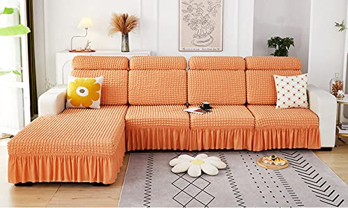 CMBSSTBB Hochelastischer Sofabezug, Seersucker-Stretch-Couch-Kissenbezug, waschbarer Sofa-Sitzbezug mit Rock für Stuhl, Loveseat-Sofakissen, Möbelschutz, Orange-L-1-Sitzer von CMBSSTBB