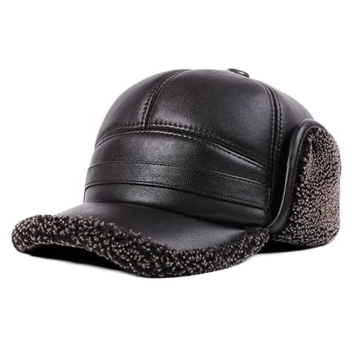 CMBSSTBB Leder Earflap Hut Männer Frauen Herbst Winter Baseball Kappe Warme Faux Pelz Trapper Hut Skifahren Jagd Fahren Kappe von CMBSSTBB