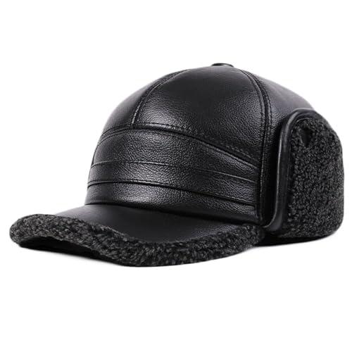 CMBSSTBB Leder Earflap Hut Männer Frauen Herbst Winter Baseball Kappe Warme Faux Pelz Trapper Hut Skifahren Jagd Fahren Kappe von CMBSSTBB