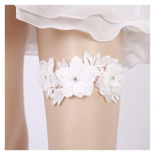 CMBSSTBB Spitze elastisches Strumpfband für die Braut, Blumen Hochzeit Beinband Oberschenkelring (Farbe: Weiß) (Weiß Einheitsgröße) von CMBSSTBB