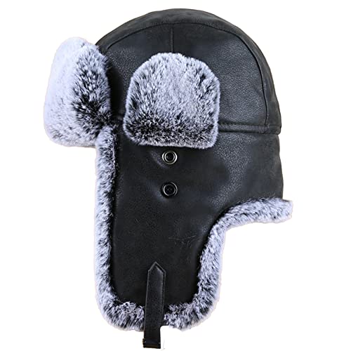 CMBSSTBB Trappermütze für Herren, Bombermütze, Winddicht, Thermisch, für Jagd, Skifahren, Radfahren, kaltes Wetter, Schwarz, 58 cm von CMBSSTBB