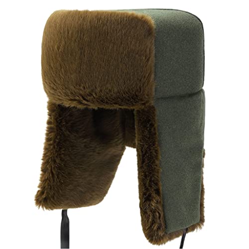 CMBSSTBB Unisex-Fliegermütze aus Shearling-Schaffellleder, russische Uschanka-Trapper-Winterpelzmütze, grün, 60–61 cm von CMBSSTBB