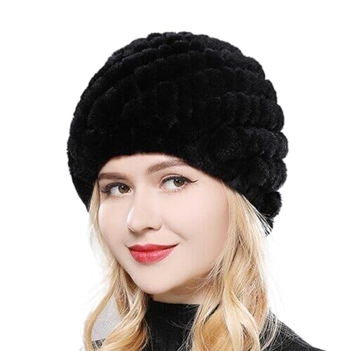 CMBSSTBB Warme Wintermütze für Damen, Schneekappe, Wintermützen für Damen, Strickmützen, natürliche, Flauschige Mütze (schwarz, Einheitsgröße) von CMBSSTBB