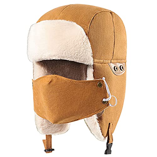 CMBSSTBB Warme Wintermützen, Trooper Trapper-Mütze, Winter-Skimütze mit Winter-Ohrenklappe und winddichter Ski-Maske, gelb, 54–61 cm von CMBSSTBB