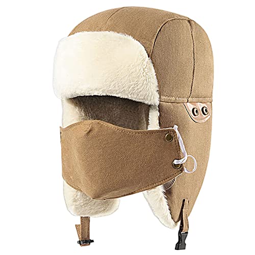 CMBSSTBB Warme Wintermützen, Trooper Trapper-Mütze, Winter-Skimütze mit Winter-Ohrenklappe und winddichter Skimaske, Khaki-54~61 cm von CMBSSTBB