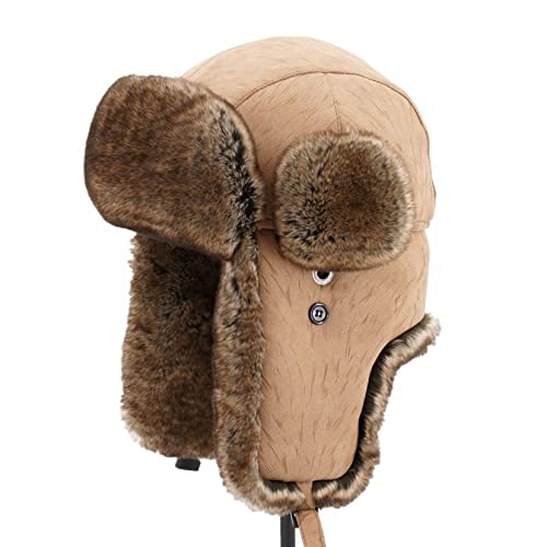 CMBSSTBB Winddichte Winter-Trappermütze für Herren, warme Baumwolle, Uschanka, russische Jagdmütze, braun, 58 cm von CMBSSTBB