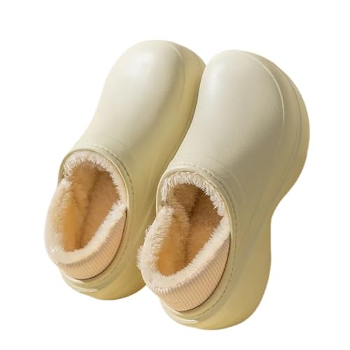 CMBSSTBB Winter-Damen-Pelzhausschuhe, niedliche wasserdichte Outdoor-Spaziergangsrutschen, warme, Flauschige, Flauschige Hausschuhe, Plüsch-Innenhaus-Baumwollschuh (Beige, 40–41 (24,5–25 cm)) von CMBSSTBB