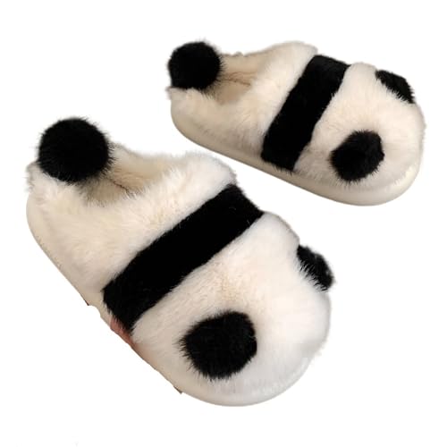 CMBSSTBB Winter Indoor Panda Hausschuhe Frauen Flache pelzige Cartoon Frauen Baumwolle Schuhe weibliche süße Tier warme rutschfeste Schuhe Slides (36-37) von CMBSSTBB