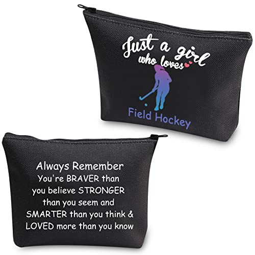 CMNIM Feldhockey-Geschenke für Mädchen, nur ein Mädchen, das Feldhockeyspieler liebt, Geschenke, Feldhockey-Make-up-Taschen, Kosmetiktaschen, Reisetaschen, Feldhockeytasche schwarz, Make-up-Tasche von CMNIM