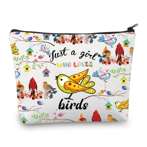 CMNIM Vogel-Geschenke für Mädchen, Vogel-Make-up-Tasche mit Aufschrift "Just a Girlss Who Loves Birds Lover", Geschenk, Vogel-Geschenke, Kosmetik-Reisetasche, Kosmetiktasche mit Vogelmotiv, von CMNIM