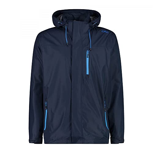 CMP - Herren-Regenjacke aus Ripstop-Polyester mit abnehmbarer Kapuze, Schwarz Blau, 52 von CMP