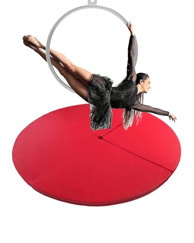 Pole Dance Matte Runde Aerial-Hoop-Crashmatte für Das Fitnessstudio Zu Hause, 120/140/150/160/180/200 Cm Pole Dance-Matte/Yoga-Fitness-Trainingsmatte, 3/5 Cm Dicke Sicherheitsschutzmatte(Color:Red,Si von CMYUN