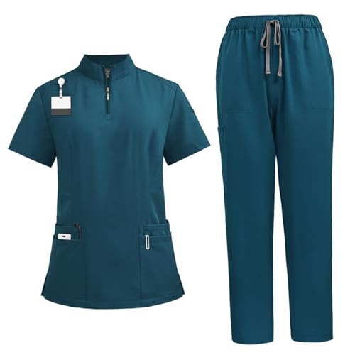 CNAFGBGG 1Set Scrubs für Frauen -Set, Peeling Frauen weiche Polyester Uniform gebärtigte Femme, Damen Peeling Stehende Kragen Reißverschluss -Peeling -Set für Ärzte, Krankenschwestern CNAFGBGG 1Set Scrubs für Frauen -Set, Peeling Frauen weiche Polyester Uniform gebärtigte Femme, Damen Peeling Stehende Kragen Reißverschluss -Peeling -Set für Ärzte, Krankenschwestern von CNAFGBGG