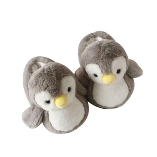 CNAFGBGG Tierschuhe Plüschgrau Pinguin -Hausschuhe Baumwoll -Cartoon warme Hausschuhe 1Pair von CNAFGBGG