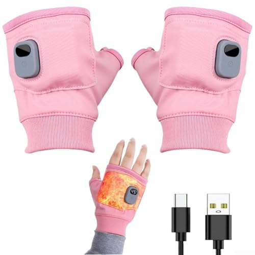 CNANRNANC Wiederaufladbare fingerlose beheizte Handschuhe, tragbar, Smart-Thermostat-Handschuhe, Digitalanzeige, 3 Temperatureinstellungen, Winterwärme, Handschuhe für Männer und Frauen (Rosa) von CNANRNANC