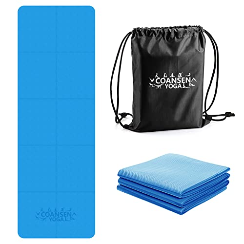 COANSEN Yoga Matte 183x61x0.6cm Gymnastikmatte für Fitness reise Yogamatte faltbar,rutschfest aus TPE,Übungsmatte Sportmatte für Reise,Yoga,Pilates(Blau) von COANSEN