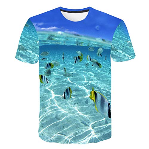 Unisex T-Shirt blau Tier Fisch Muster für Männer Erwachsene 3D-Druck Sommer Kurzarm T-Shirts Casual Tops T-Shirts-XXL Unisex T-Shirt blau Tier Fisch Muster für Männer Erwachsene 3D-Druck Sommer Kurzarm T-Shirts Casual Tops T-Shirts-XXL von COAOBO