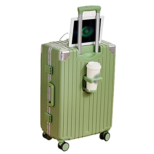 COAPAK IOHAOSF USB-aufladbarer Koffer, Trolley mit Platz für Tassen, gerader Haken vorne, Universalräder zur Trocken- und Nasstrennung, Koffer (Grün 26 Zoll) von COAPAK