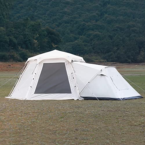 Sechseckiges Campingzelt im Freien mit Spliceable Front Extension, 4-Season Große Familien-Campingzelte mit Sonnenschutz Veranda für Partei, Jagd, Wandern, COAPAK, White, Single Tent +1*Extension von COAPAK