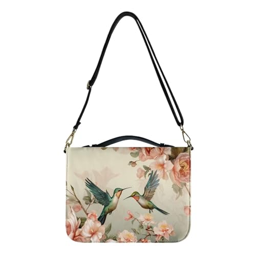 COEQINE Bibelhülle für Damen, XXL, große Kapazität, Bibelhülle mit Kolibris, Bibeltasche, Leder, Bibeltasche, Schutz für Reisen, rosa Blumenmuster, Standardgröße von COEQINE